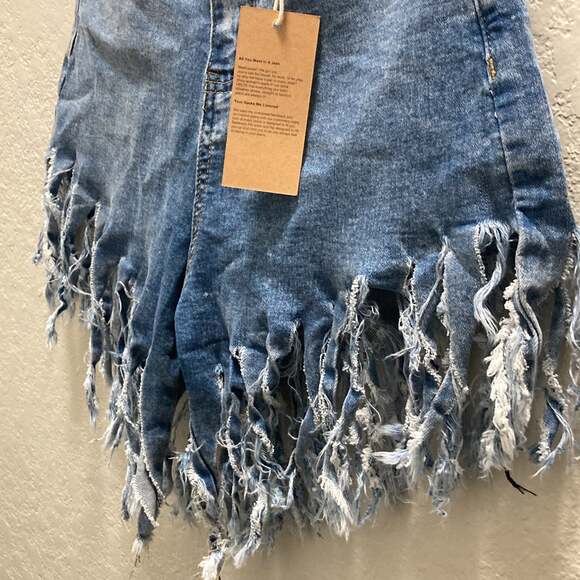 HDLTE Denim Jean Fringe Shorts Women Size Small - Picture 5 of 7
